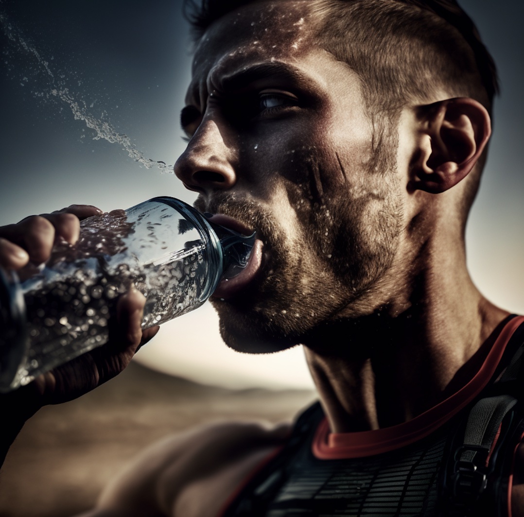 Runner drinking water bottle